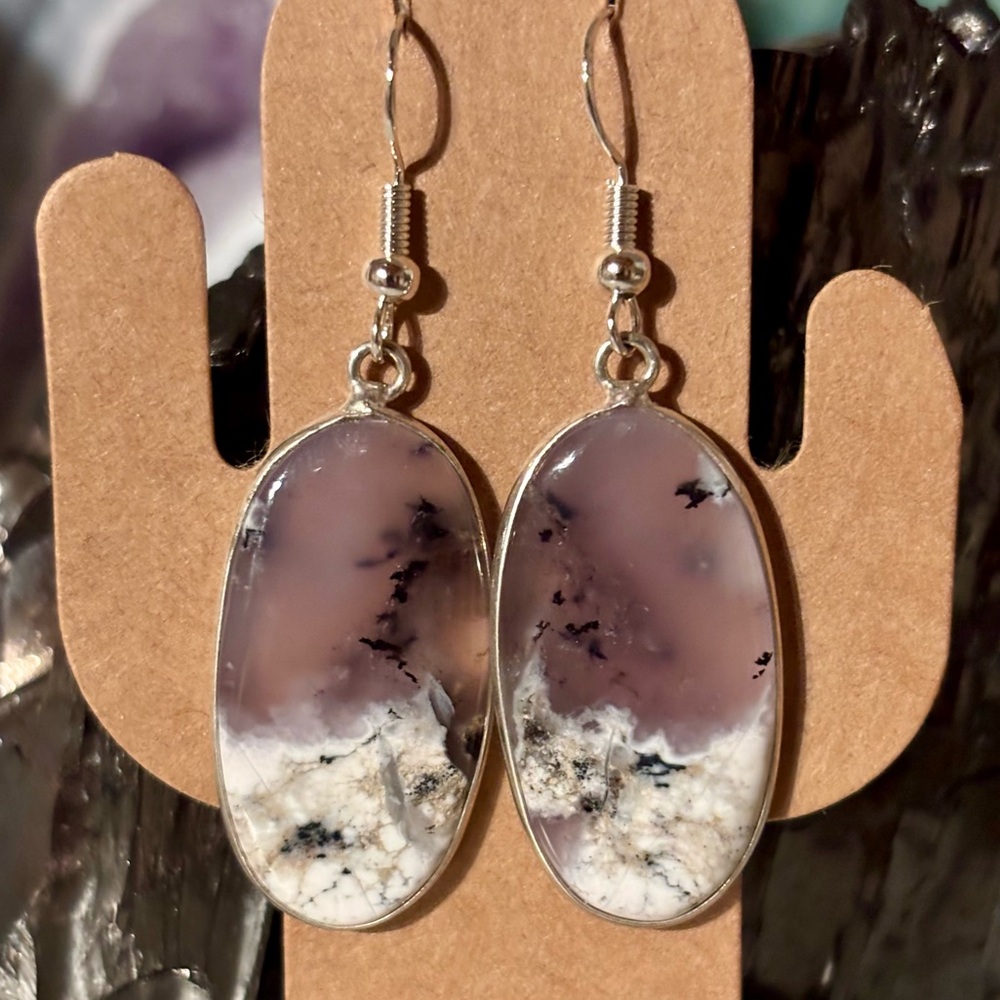 ✨ Gorgeous Merlinite; Dendritic Opal Earrings – Sterling Silver (925)